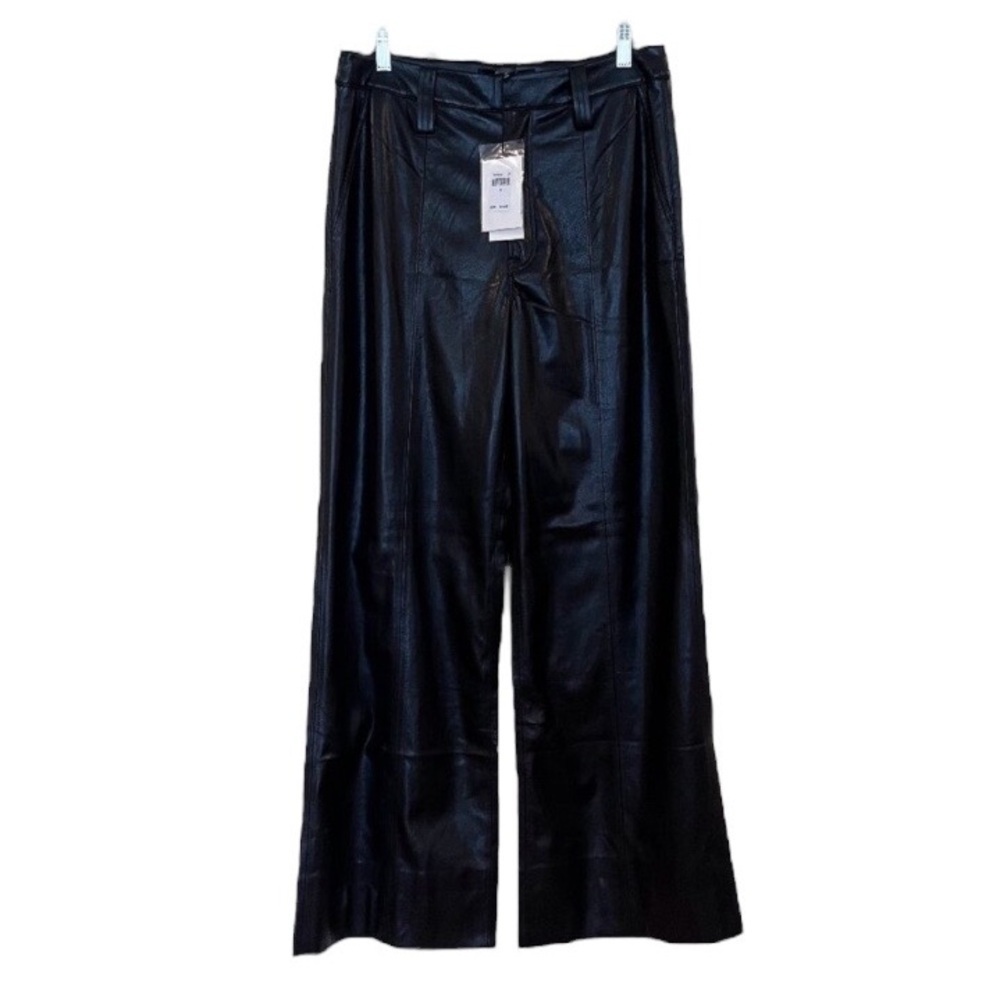 7 For All Mankind Black Vegan Faux Leather Wide Leg Classic Trouser Pants 27 NWT